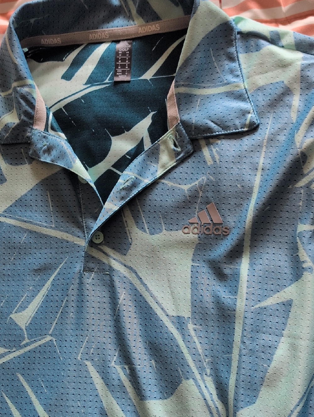 adidas Men’s Teal and Light Green Print Golf Polo